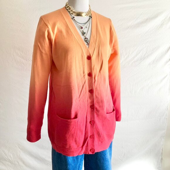 Ombre Color Cardigan Sweater Orange Red - Picture 2 of 9